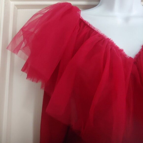 Endless Love Deep Red Ribbed L-Sleeve Fluffy Sweetheart Romantic Sweater M - Picture 3 of 12